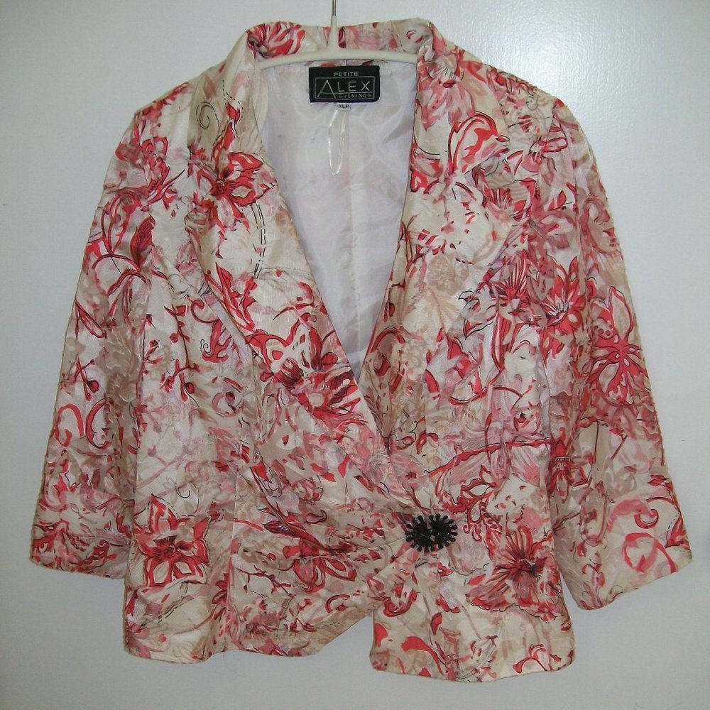 Petite Alex Evenings Women's Blazer PXL White Salmon Floral Print Latch Closure